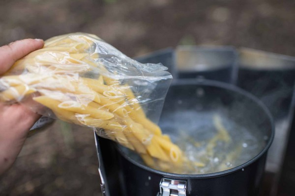 Add dry pasta into MSR pot.
