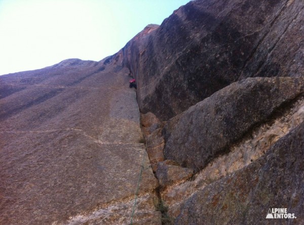 Alpine Mentee Marianne van der Steen leading a pitch on Astro Dog, Black Canyon of the Gunnison, Colorado