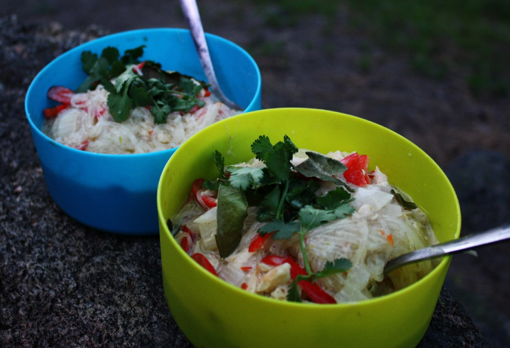 Green Curry in camp bowls