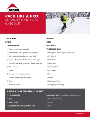Snowshoeing gear checklist