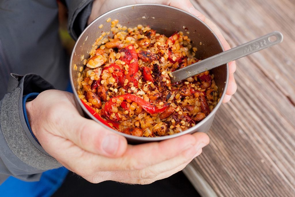 Curried Red Lentils with Toasted Almonds and Red Pepper camping recipe