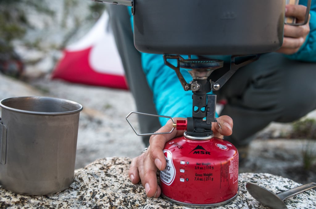 Cooking with MSR Pocket Rocket Stove Deluxe and fuel canister