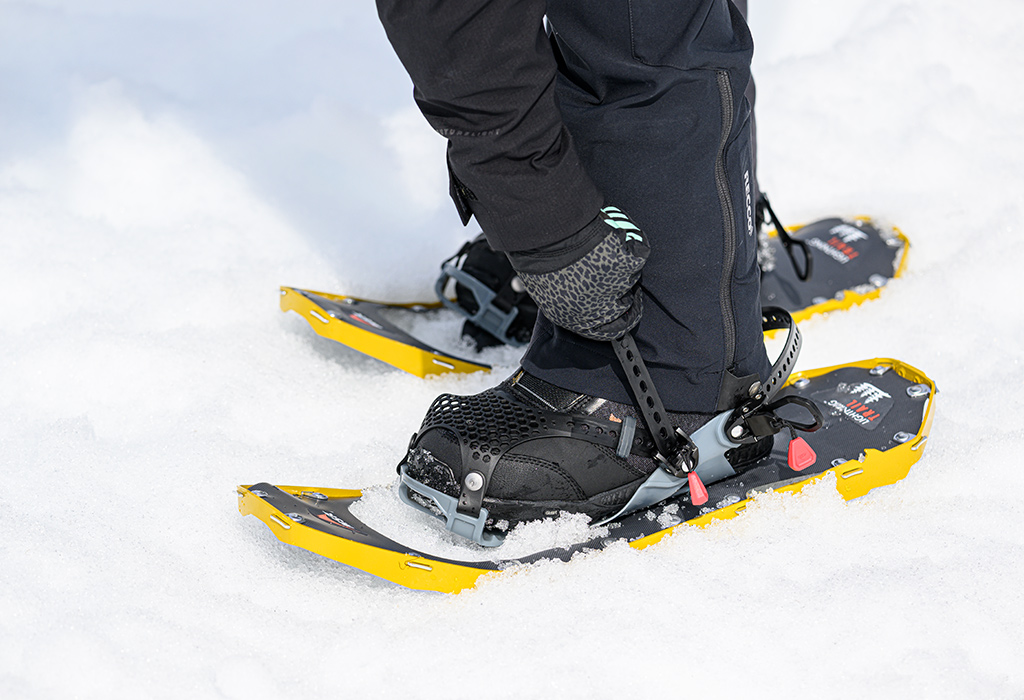 Paraglide bindings with snowboard boots.
