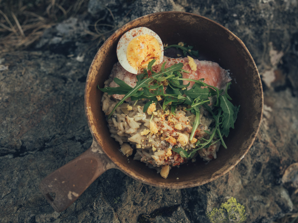 Fish and rice Kedgeree breakfast bowl 