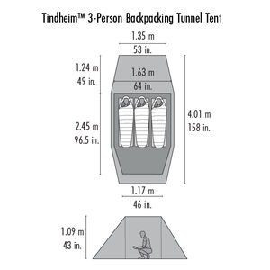 Tindheim™ 3-Person Backpacking Tunnel Tent | Dimensions